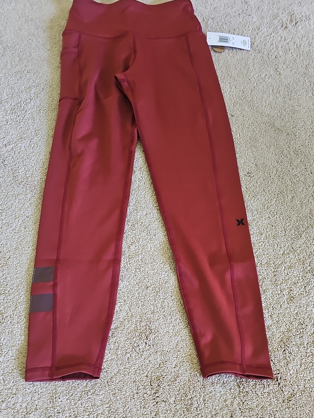Hurley Burgundy Wimens Athletic Leggings with Reflective Stripes